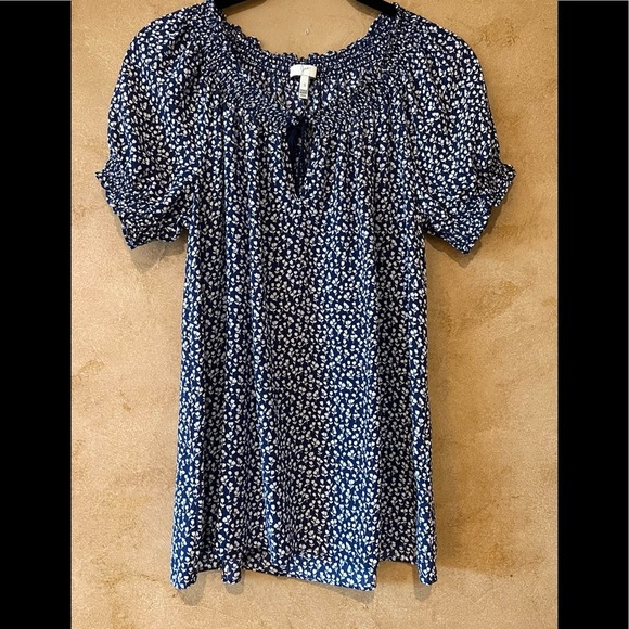 Joie Navy Print Masha Silk Top - Picture 3 of 4